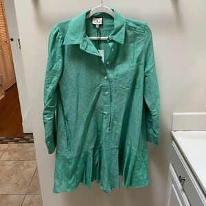 Tuckernuck Callahan Sea Green Linen-Cotton Button-Up Shirt Dress